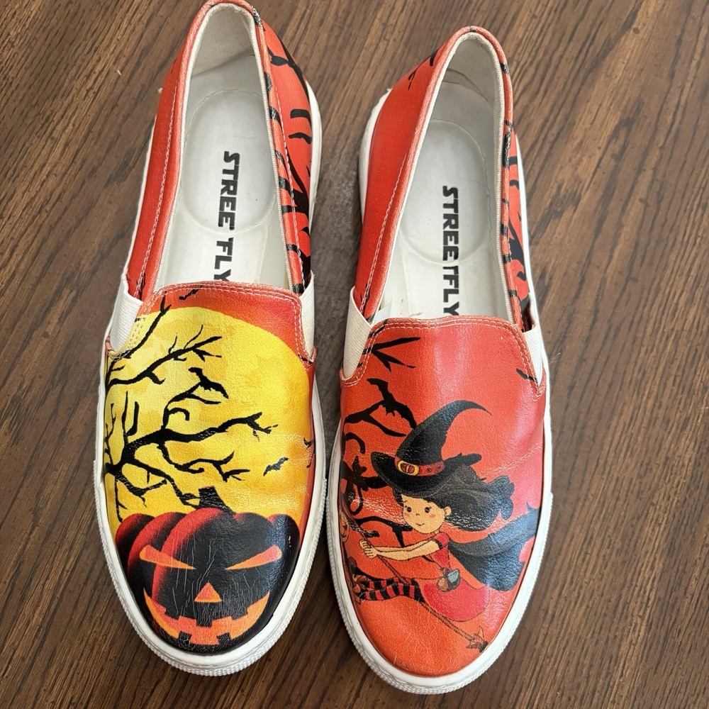 Street Fly Halloween Witch Pumpkin Slip On Shoes EU 39 US 8.5